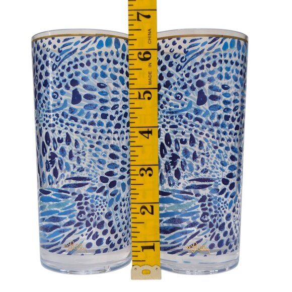Lilly Pulitzer Drinking Cups LOT OF 2 Blue Plastic Iced Tea Glasses Gold Trim - Picture 8 of 10